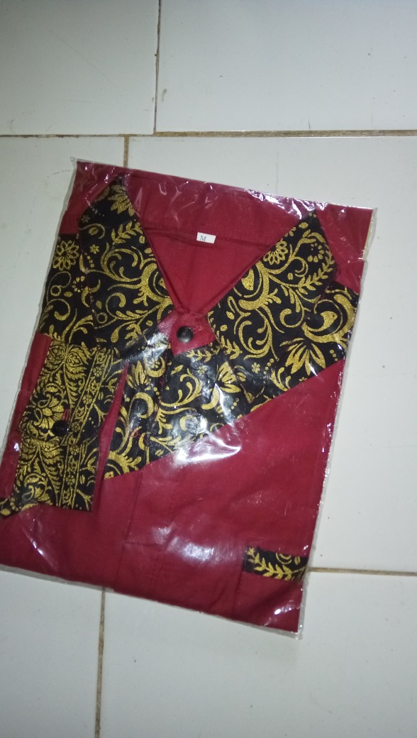 New Murah Batik Kemeja Hem Pria Motif Prada Kombinasi Merah Baju Kantor Seragam Alkhalis01