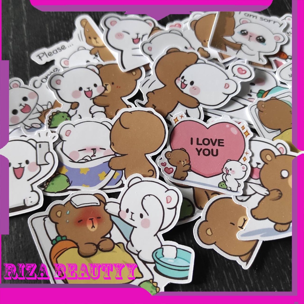 

24pcs Stiker Line Milk&Mocha Stiker Kertas Gambar Karakter Milk dan Mocha Sticker Label Aksesoris