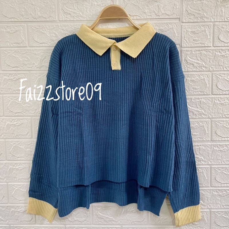 RAISYA POLO SWEATER KNIT KERAH V WARNA WANITA