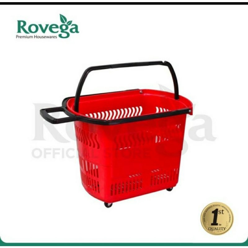 Keranjang Pasar Roda Rovega Trolley Belanja Barang Supermarket Plastik