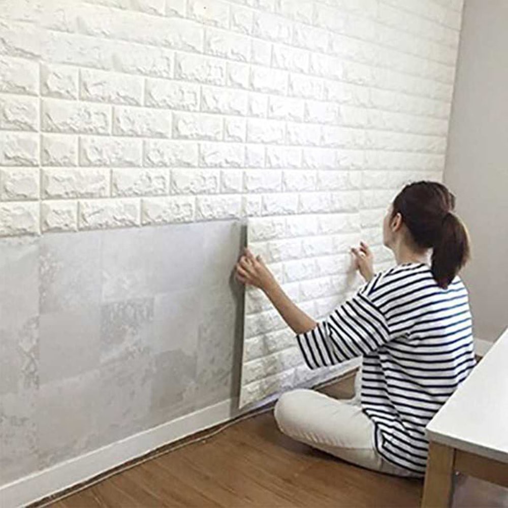 Wallpaper Dinding Tembok Motif Foam Panel Bata Putih Exclusive