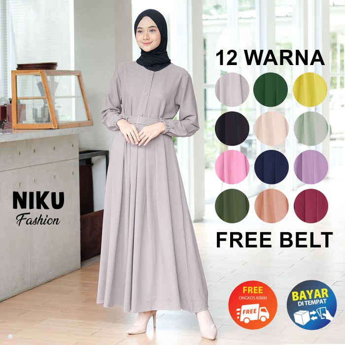 Baju Gamis Remaja Wanita Terbaru Moanna Syar’i Polos Bahan Adem Mewah Dress Kekinian Murah Jumbo