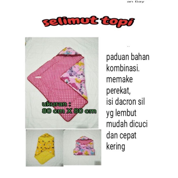 selimut bayi kupluk/selimut topi karakter