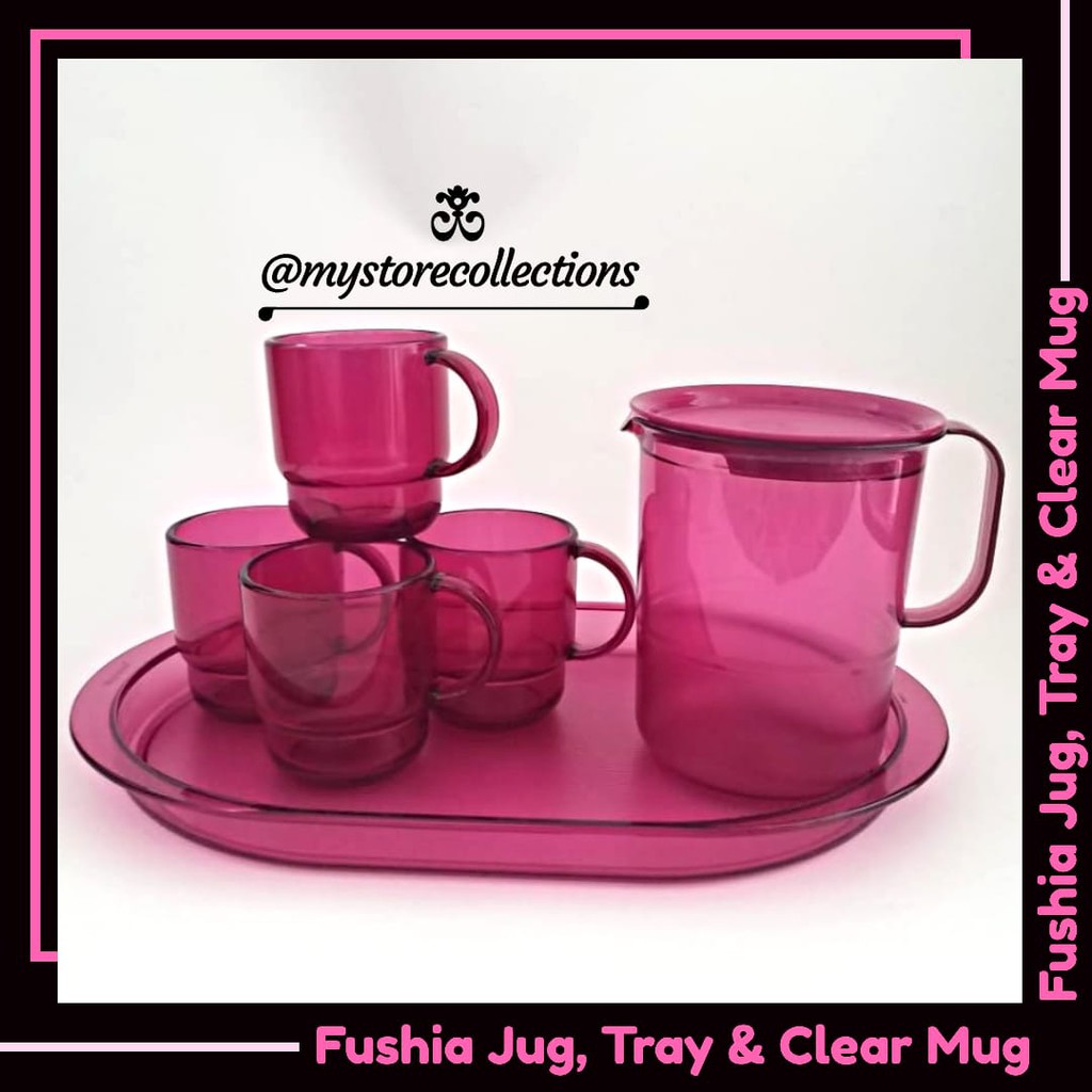 Fuchsia Jug & Fuchsia Tray & Fuchsia Clear Mug (gelas, Nampan & Teko) Tupwr