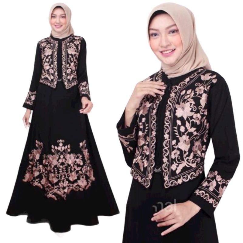 Abaya Basic Hitam Syari Turki Gamis Terbaru Gamis bordir Busui Letizia