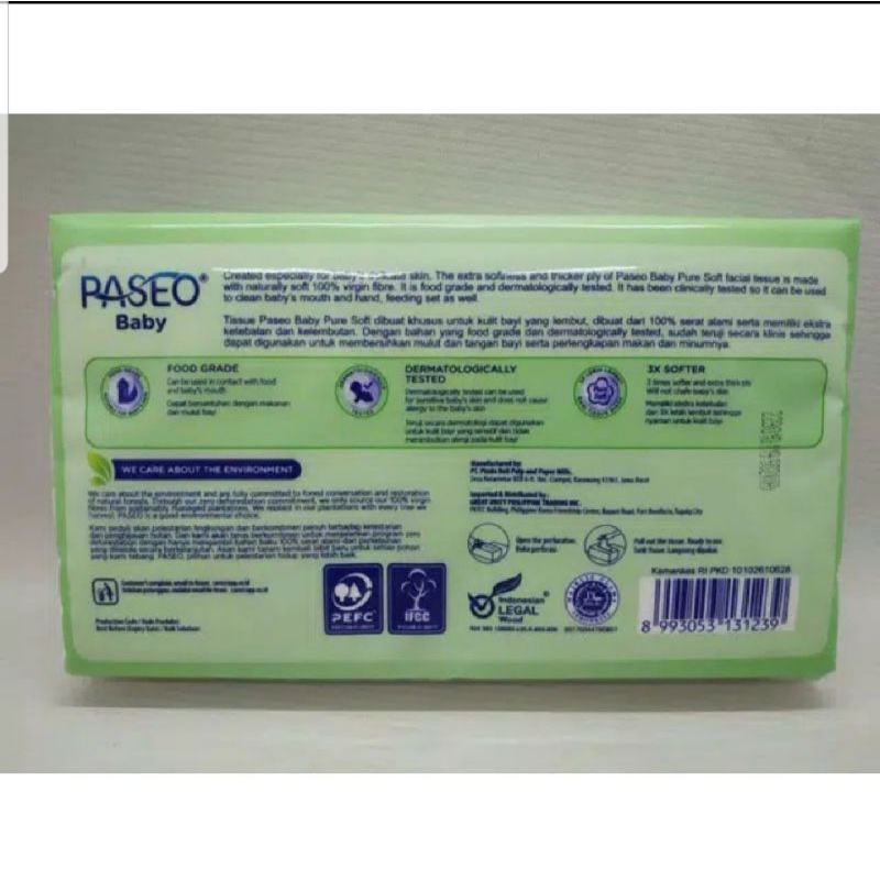 Tissue PASEO BABY FACIAL PURE SOFT 130s 3ply Tissue Kering Bayi