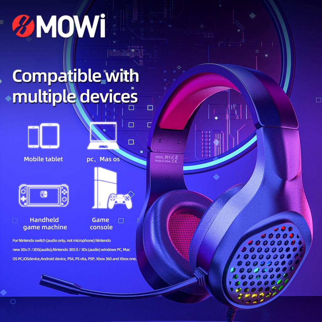 Plextone xMowi R1 Gaming Headset RGB Over Ear Rotatable Long Microphone