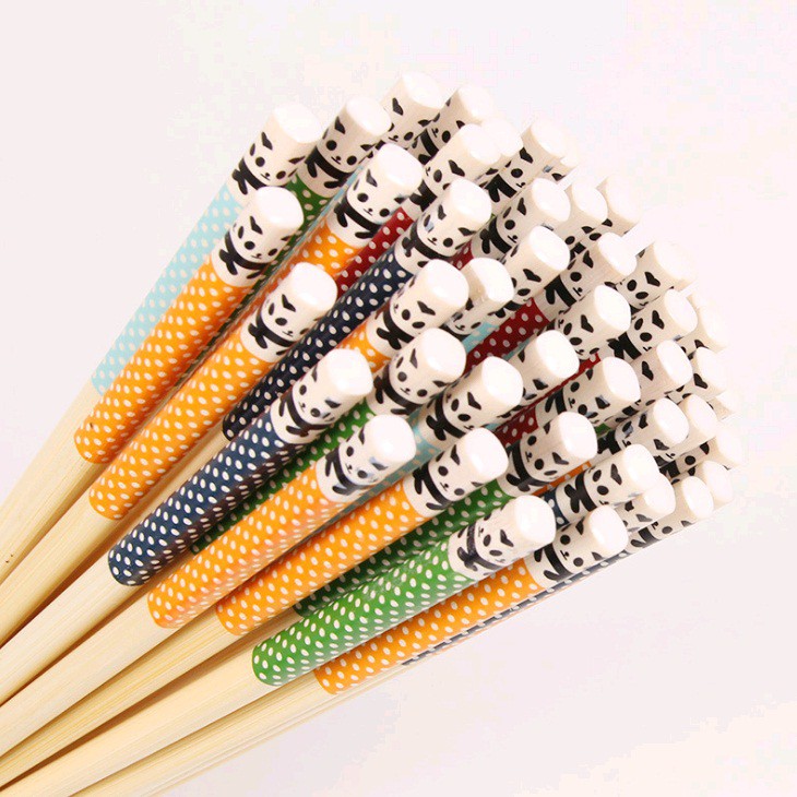 Sumpit Kayu Bambu Motif Ujung Bergambar Panda (24cm)-1
