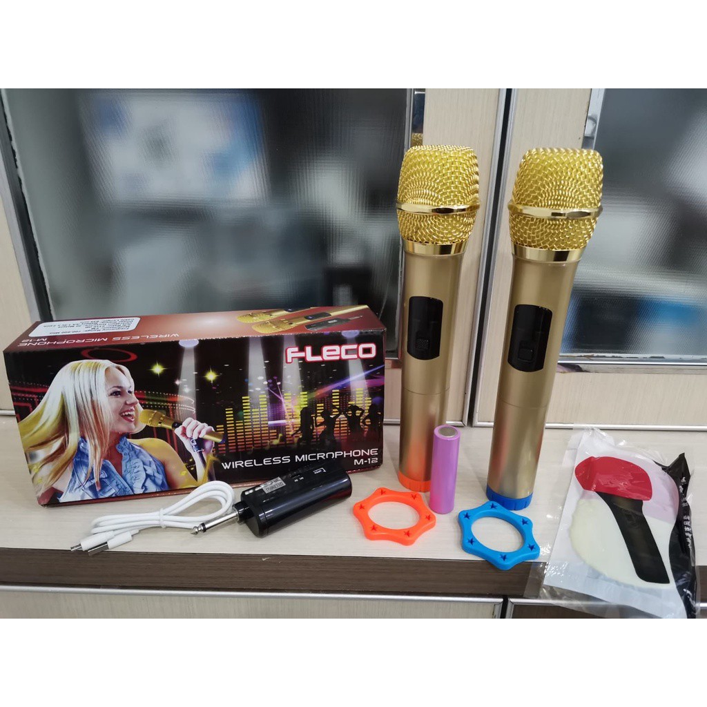 Microphone wireless FLECO M12 Mic Karaoke Double Tanpa Kabel