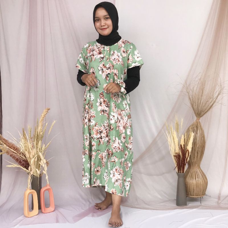 Daster Ruffle | Rufle | Viral Rayon Handprint Busui Friendly Dan Non Busui Fit XXL-[RFL] F