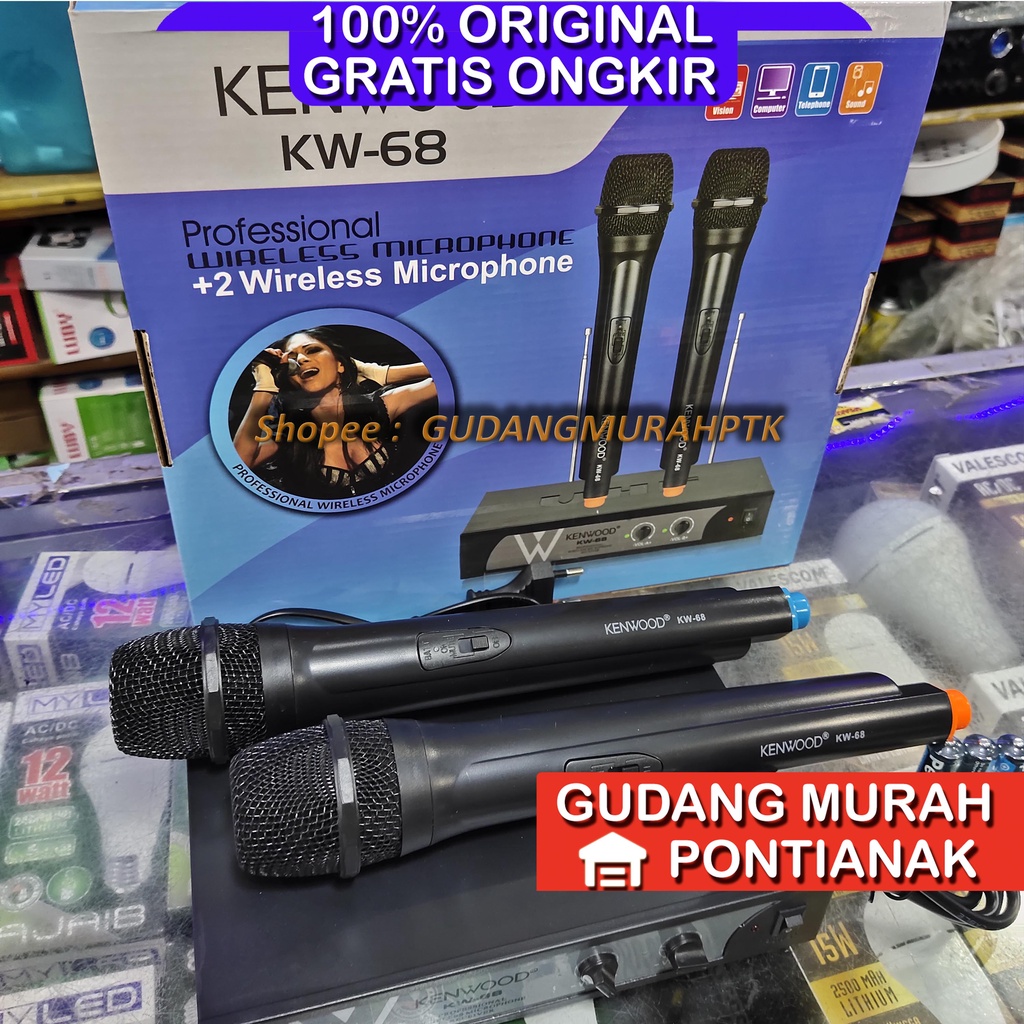 Mic Kenwood KW68 2 Mic Wireless tanpa kabel Mikropon Microphone