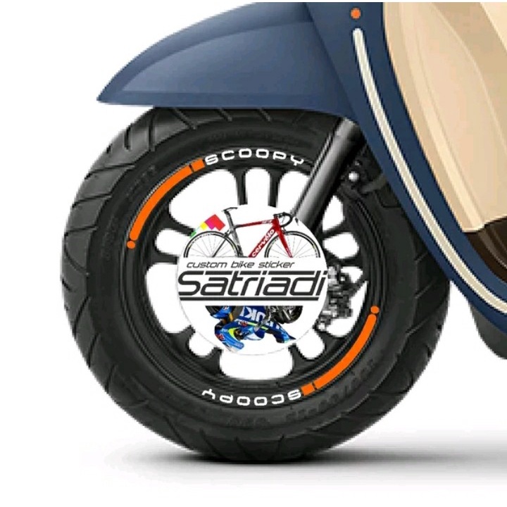 Stiker Velg Honda Scoopy Fashion Blue 2021 warna orange putih ring 12