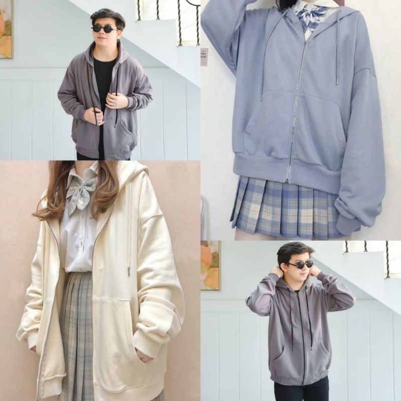 all Size Fit XXL - ZIPPER HOODIE POLOS UNISEX - SWEATER ZIPPER PRIA/WANITA OVERSIZE