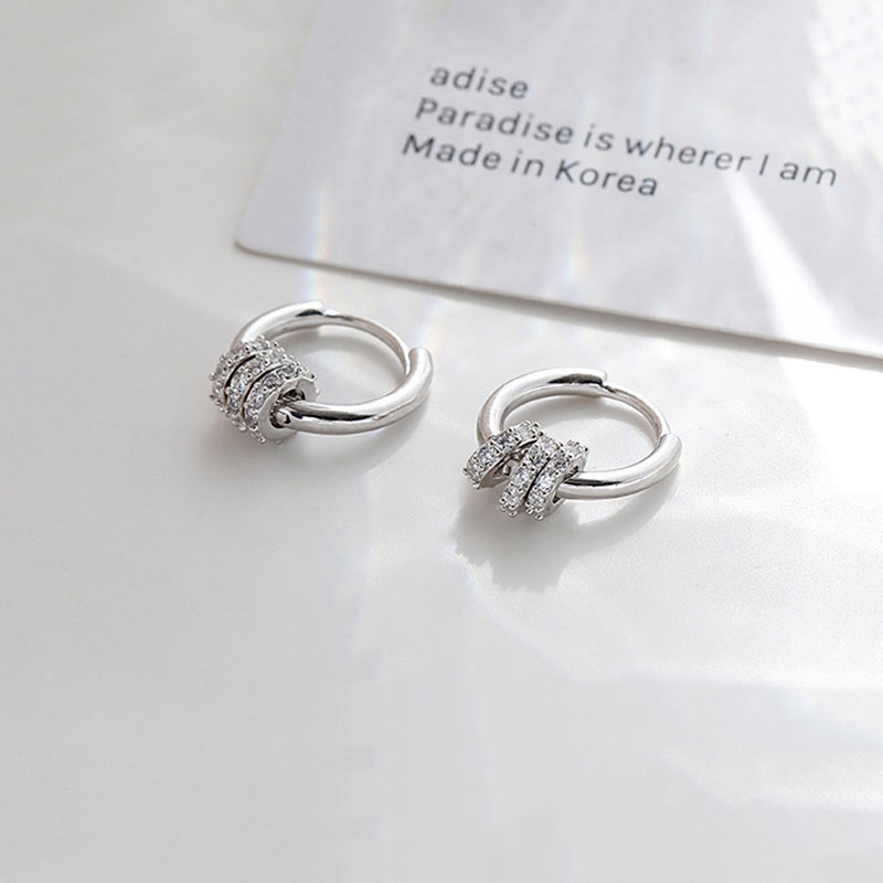 Fancyqube Anting Hoop Sterling Silver 925 Bentuk Bulat Hias Zircon Untuk Wanita
