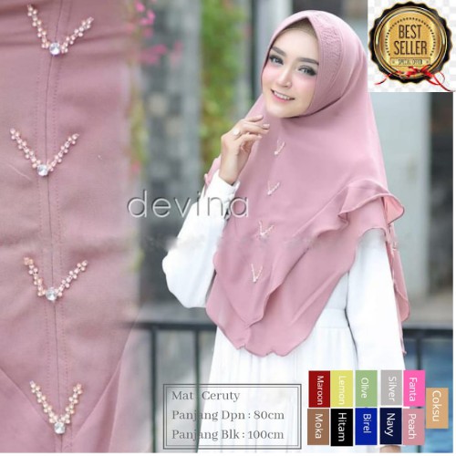 Khimar hijab jilbab Syari Kerudung instan DEVINA Swarosky Ceruty Premium Babydoll