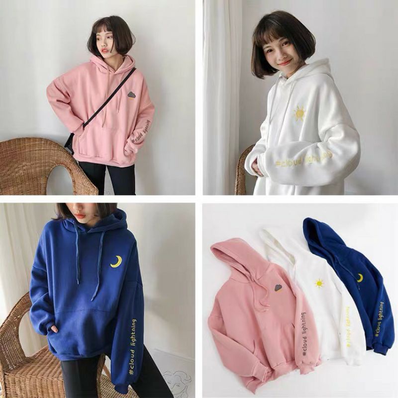 S - XXXXXL(6XL) Hoodie CLOUD LIGHTNING Cute Sweatshirt Wanita BIGSIZE OVERSIZE Jaket Moon Sun Cloud Rain Korean Style Jumbo Jumper