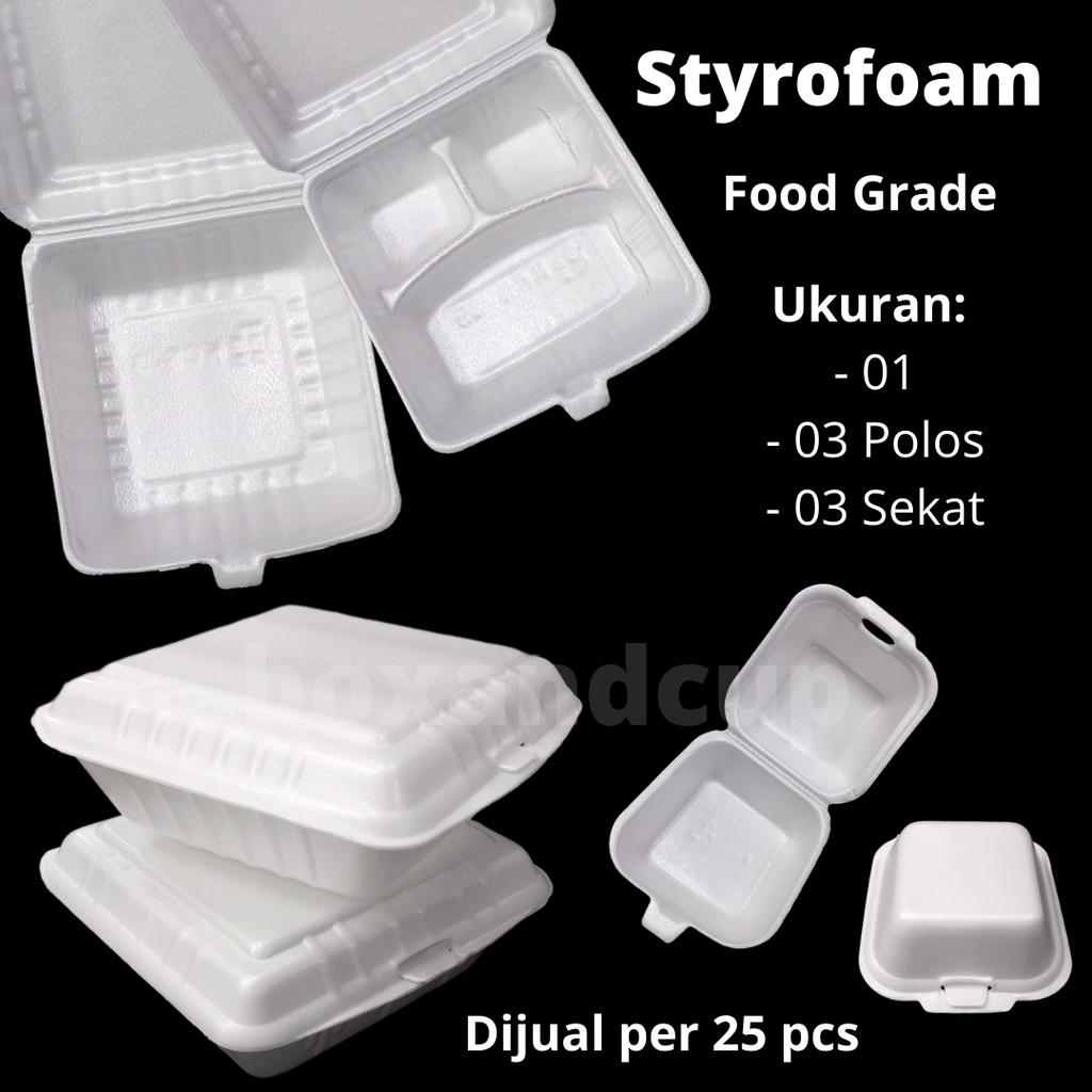 Sterofoam / Styrofoam / Gabus Makanan / Dus Foam / Kotak Tempat Nasi, Mie, Hamburger Sekat & Polos