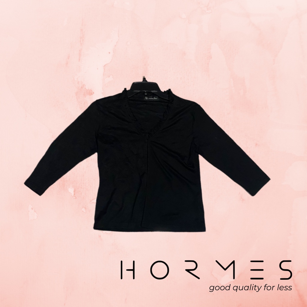 Puzzle5 Blouse Outer cewek atasan Lengan Panjang Hitam Polos Kerah Renda