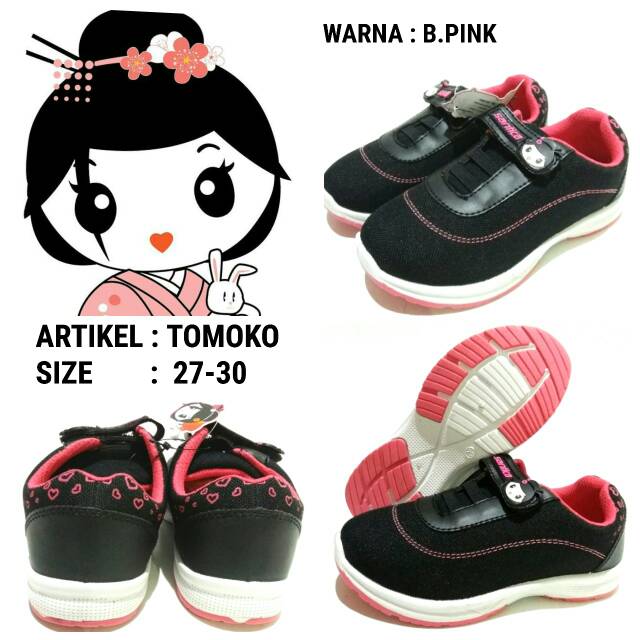 Sepatu sekolah anak perempuan santica tomoko black pink murah baru