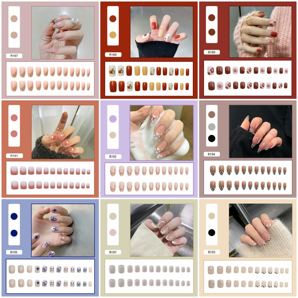 24pcs / Set stiker kuku palsu anti nail air 3d imlek kuku palsu murah pengantin panjang pendek anak bening polos wedding kaki manikur set nail sticker art