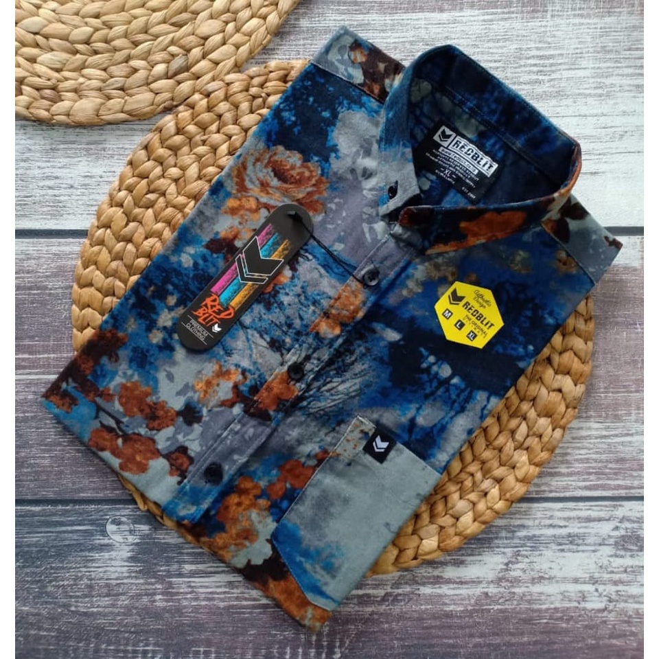 01 Real Pic Kemeja Motif Lengan Pendek merek REDBLIT Bahan Rami/Linen-GAMBAR 11