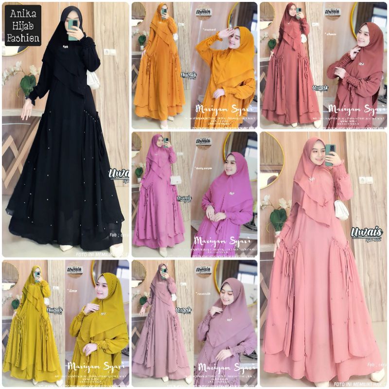 MARIYAM SYAR'I ORIGINAL BY UWAIS HIJAB. GAMIS SYAR'I SET KHIMAR PREMIUM PRODUK