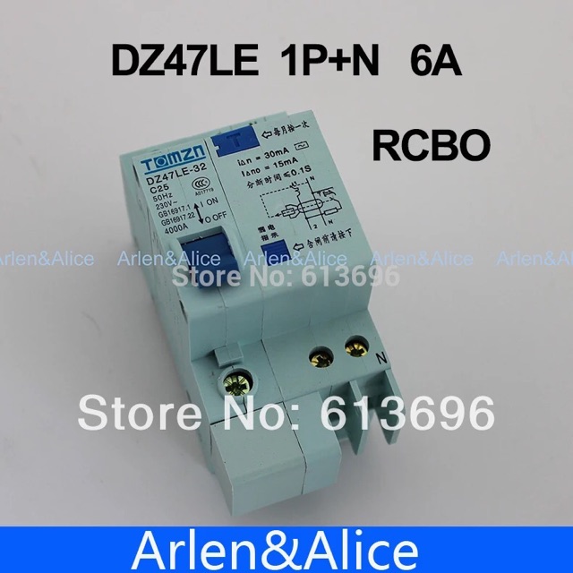 RCBO DZ47LE 1P N 6A Tipe C 230V  50Hz/60Hz Residual Current Circuit Breaker Perlindungan Kebocoran