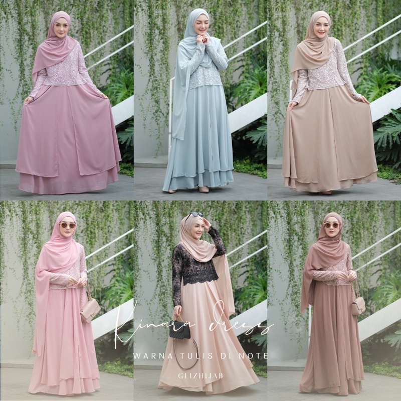 GlizHijab | Kinara Dress | Sarimbit 1 Set Gamis & Pashmina Bahan Babydoll Baju Kondangan Wanita Brokat Size XS - JUMBO-DRESS ONLY (note)