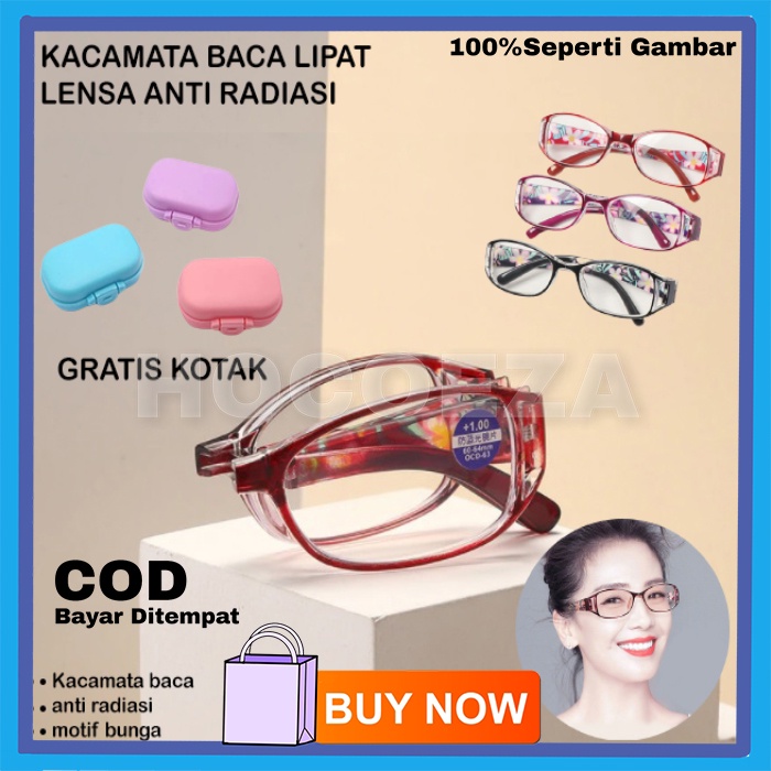 KACAMATA BACA PLUS FRAME LIPAT LENSA ANTI RADIASI HIGH QUALITY LIGHT EYE GLASSES MOTIF BUNGA UNIK + BOX DAN LAP BR77 UNISEX