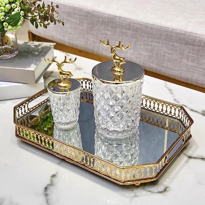 Nampan Dekorasi Home Tray Ekslusif Mirror Gold Baki Mewah Aksesoris Luxury Kaca