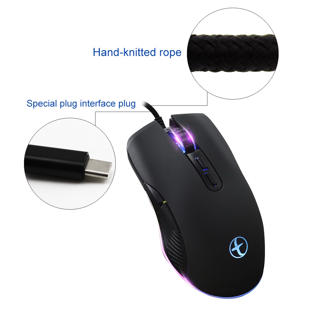 Mouse Gaming Kabel Usb Tipe C 3200 DPI Dengan Backlight RGB Untuk PC / Laptop