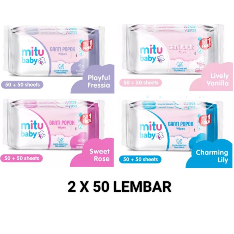 (2x 50 sheet) mitu baby ganti popok wipes tissue basah