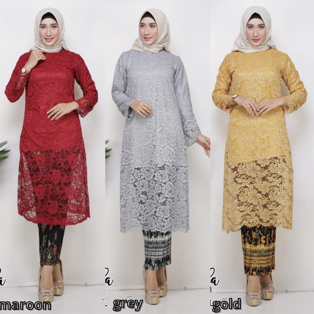 Setelan Kebaya Modern Longcape / Tunik Brukat Navy dan Lainnya