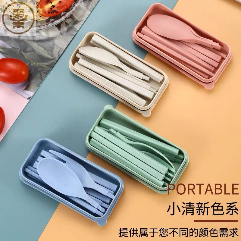 SENDOK GARPU SUMPIT 3IN1 / ALAT MAKAN PORTABLE SET BAHAN PLASTIK JERAMI GANDUM JRW0039