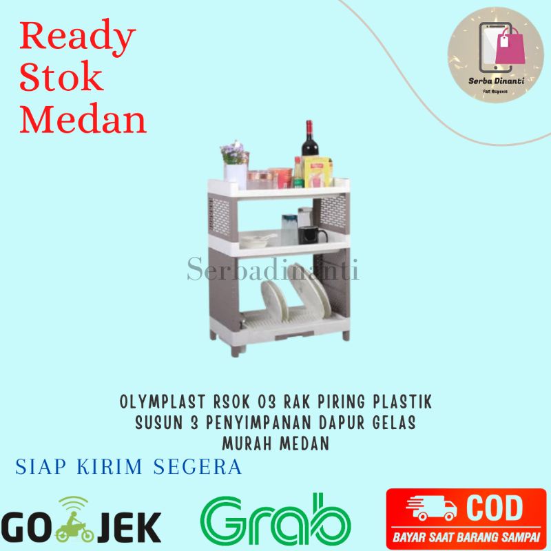Olymplast RSOK 03 Rak Piring Plastik Susun 3 Penyimpanan Dapur Gelas Murah Medan