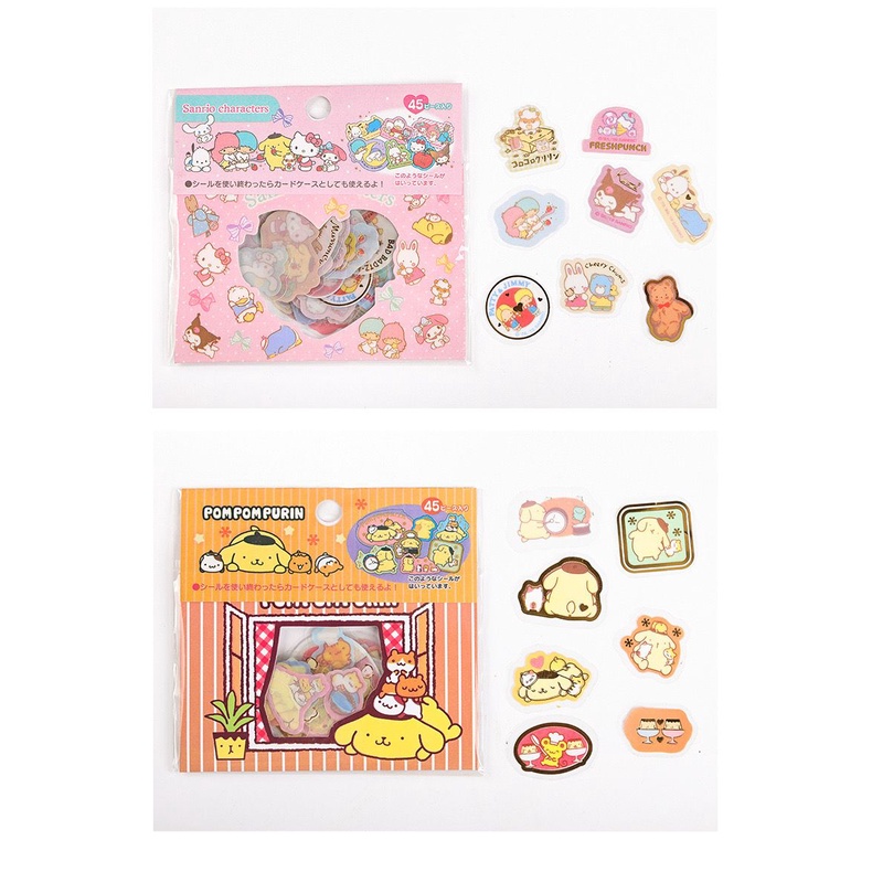 STICKER KARTUN 1 SET 45PCS KUROMI HELLO KITTY TWIN STARS MELODY CINNAMOROLL PURIN STICKER NOTES KERTAS LABEL