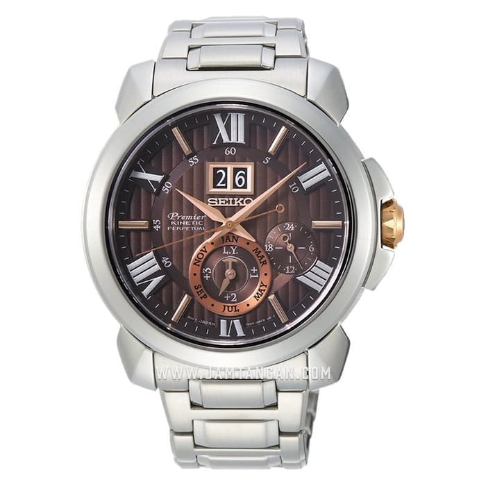 Seiko Premier SNP157P1 Men Kinetic Big Date Perpetual Brown Dial