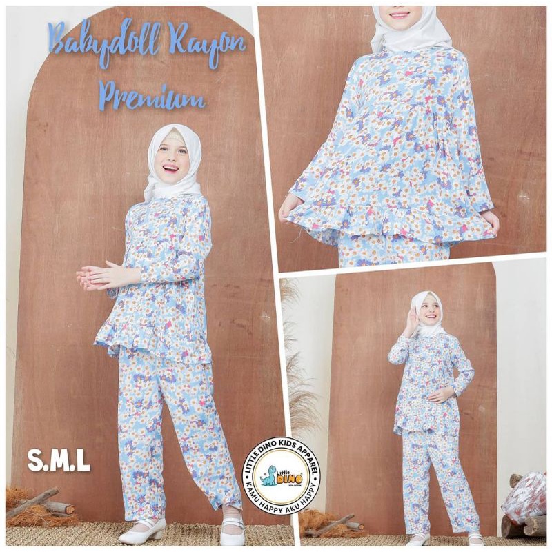 Setelan Anak Rayon One set Perempuan Flower Piyama Celana Panjang 4 5 6 7 tahun Baju Harian Anak Tanggung