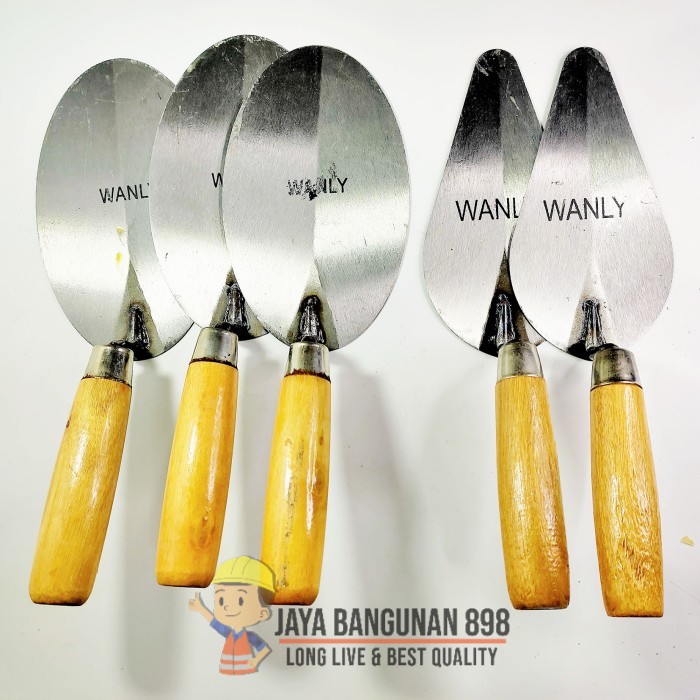 Sendok Semen Gagang KAYU 6 inch &amp; 7 inch / Sendok Semen Lancip / Sendok Semen Bulat / Alat Tukang / Sendok Adukan Semen / Sendok Semen Stainless / Wanly / Texas / Elgladio / Toko