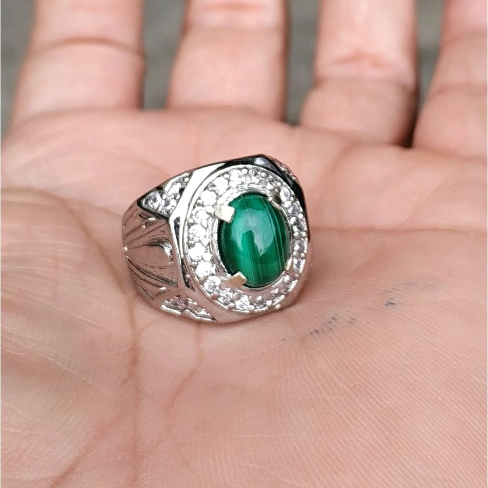 CINCIN PERMATA BATU AKIK NATURAL GREEN MALACHITE MINIMALIS