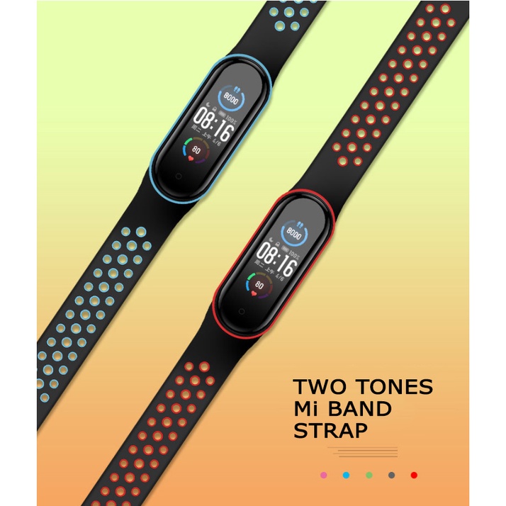 TWO Color Strap Mi Band 6 ​Silicone Jam Gelang Xiaomi MiBAND watch Silikon Classic Tali jamtangan smart watch siaomi Warna Hitam biru merah hijau puti