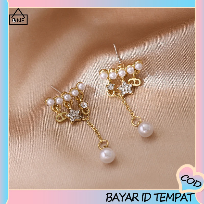 COD❤️Anting Rumbai Busur Mutiara Busana Wanita Kecil Segar Anting Bertabur Bintang Lima Runcing