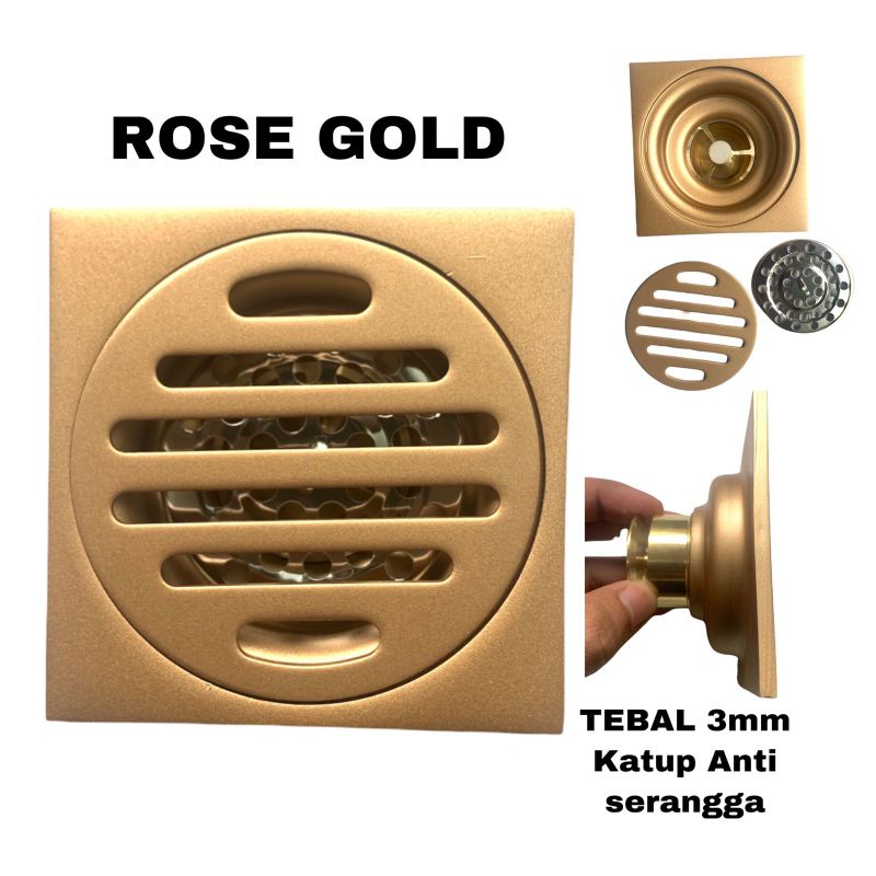 Smart Floor Drain ROSE GOLD Tile insert anti serangga bau dan banjir Stainless SUS 304