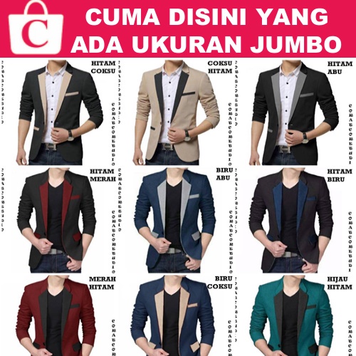 19 WARNA Blazer Pria Jas Cowok Laki Polos Kantor Kerja Saku HITAM ABU BIRU MERAH HIJAU COKLAT SUSU