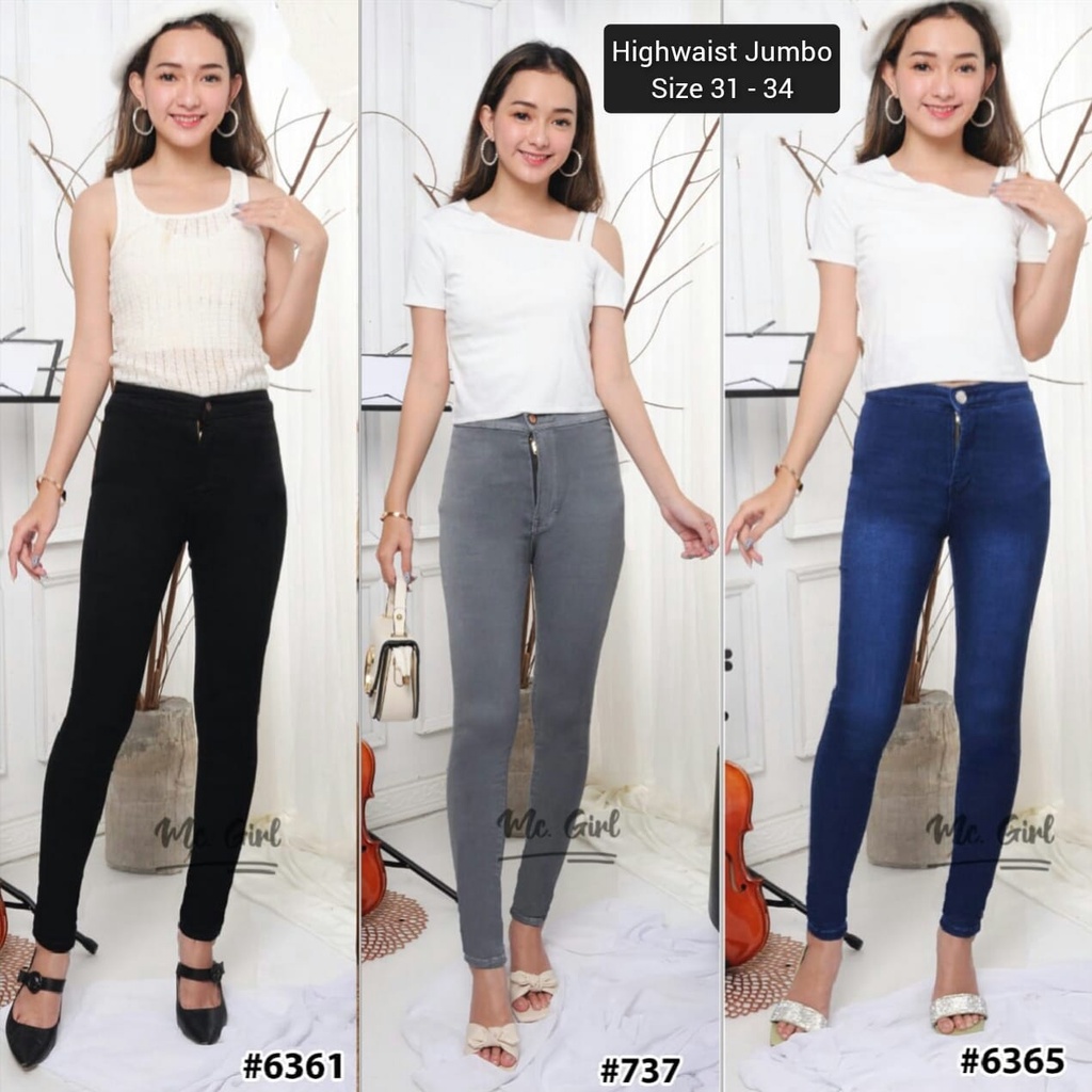 [ Size 31 - 34 ] MC girl - High Waist Jumbo / Celana Jeans Pinggang Tinggi Kaki Pensil / Highwaist Jeans / Haiwes Pants / HW Jeans Polos / Celana Panjang Skinny 7C-G