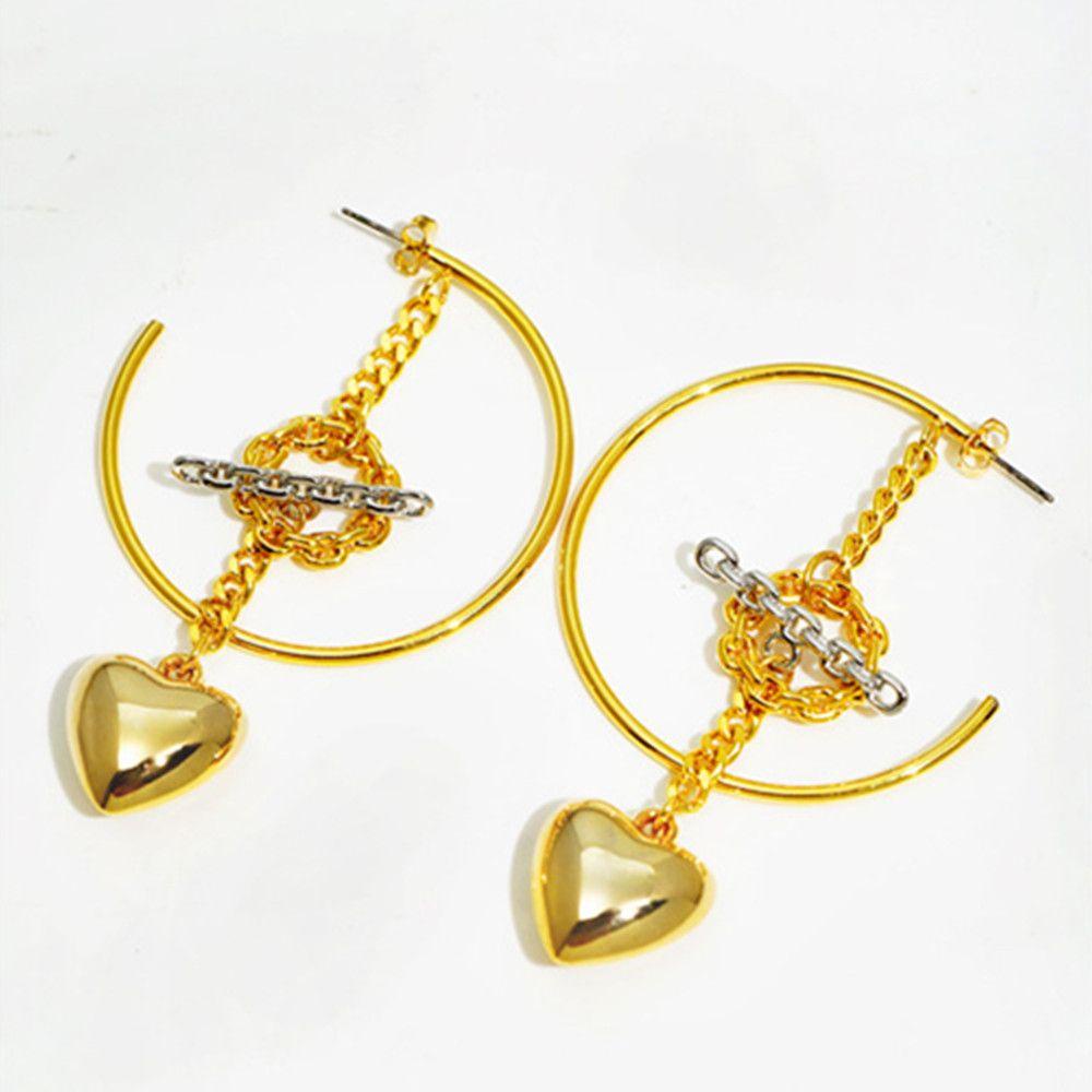 Preva Anting Hoop earrings Silver Gold Desain Dapat Dilepas Anting Temperamen Berbentuk C Liontin Hati Dua Warna