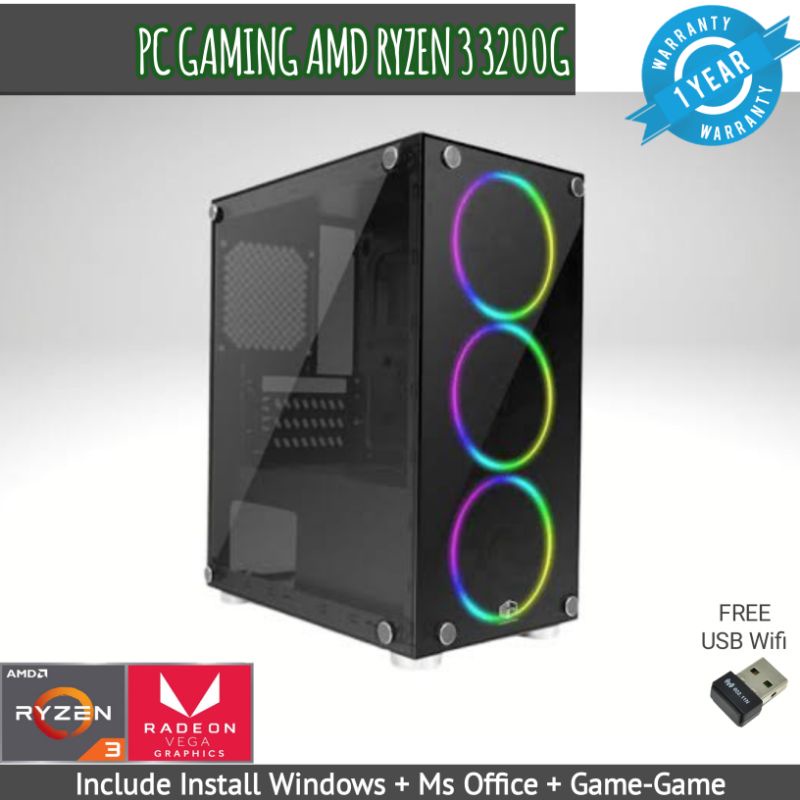 PC GAMING AMD RYZEN 3 3200G RAM 8GB SSD 120GB VGA 2GB VEGA 8 DESIGN OK