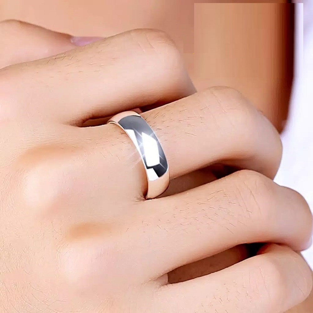 Cincin Kawin Udah Dapat 2 Pcs + Box Cincin, Berlapis Perak Stainless Steel Polos