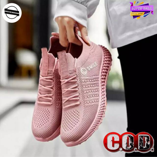 SNEAKERS WANITA - Sepatu Sneakers Korea Wanita Fashion Import - Sepatu Lucu Wanita Lace up Smile L08