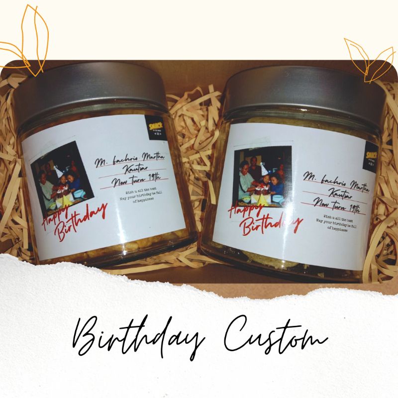 

Birthday hampers, hampers ulang tahun custom, Snack in jar, jar kaca